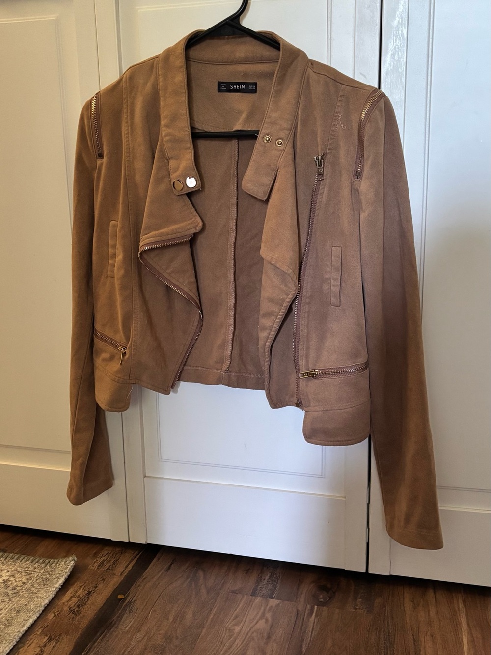 SHEIN Tan Faux Suede Moto Jacket